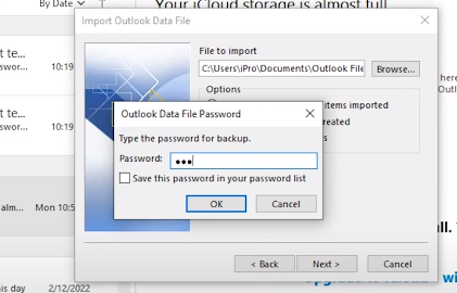 Now impute PST or OST file password and click finish