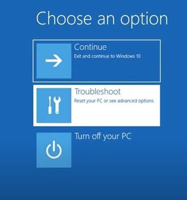 Choose Troubleshoot and reset the PC