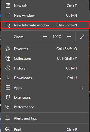 Click on New InPrivate Window