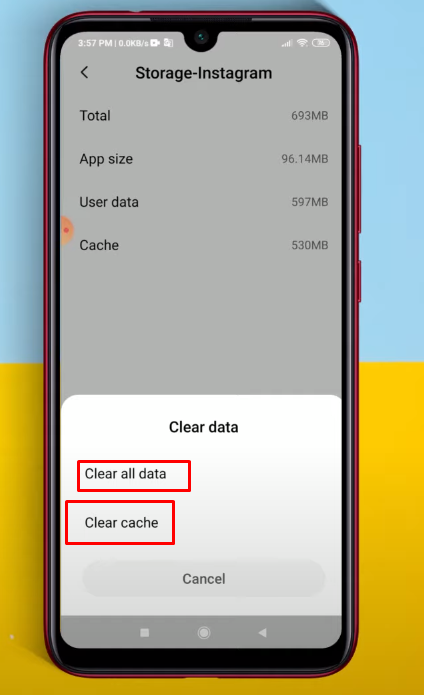 Click on the “Clear Data” and “Clear Cache”