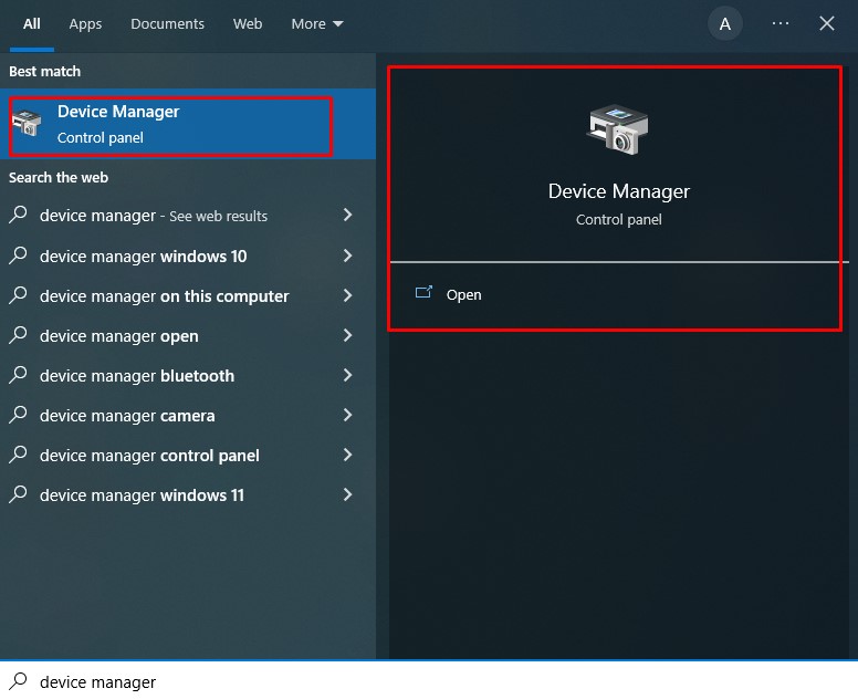 Click on the Start button and find Device Manager on your computer