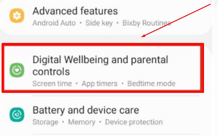 Click on the digital wellbeing and parental control