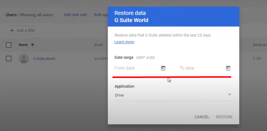 Deleted Gmail mails can be recovered based on a date range