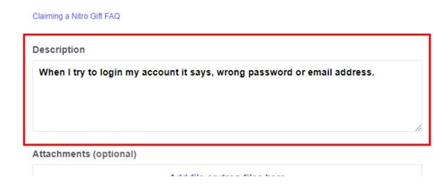 Describe why you can’t access the account and submit
