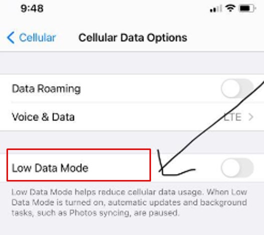 Disable the low data mode