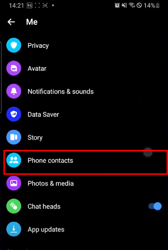Find the “Phone Contacts” option below