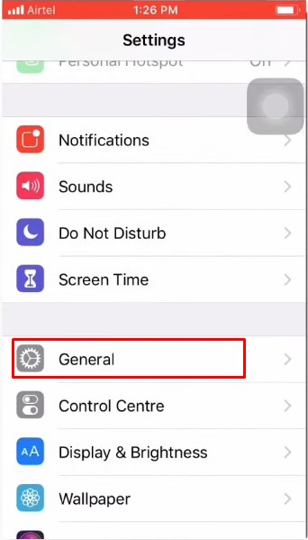 From settings, go to General