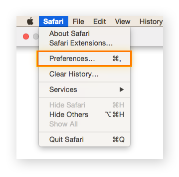 From the Safari menu, select Preferences