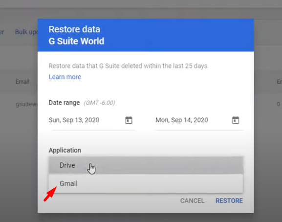 From the drop-down menu, select Gmail