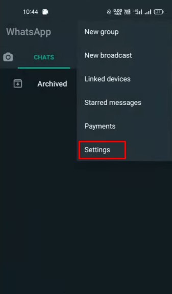 Go to WhatsApp, and find the settings option there