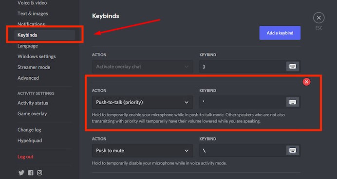 Go to the Keybind section