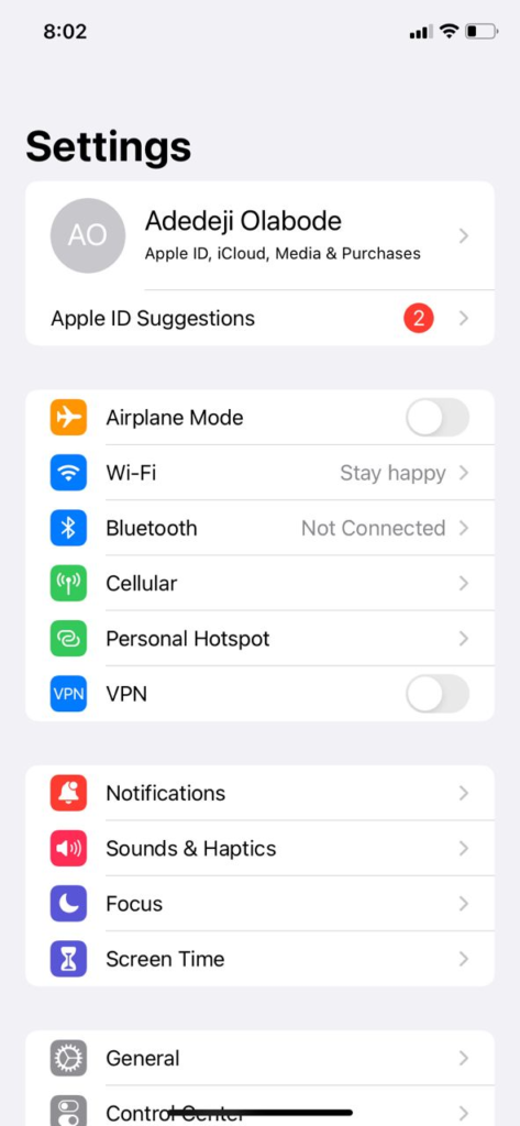 Go to your iPhone settings