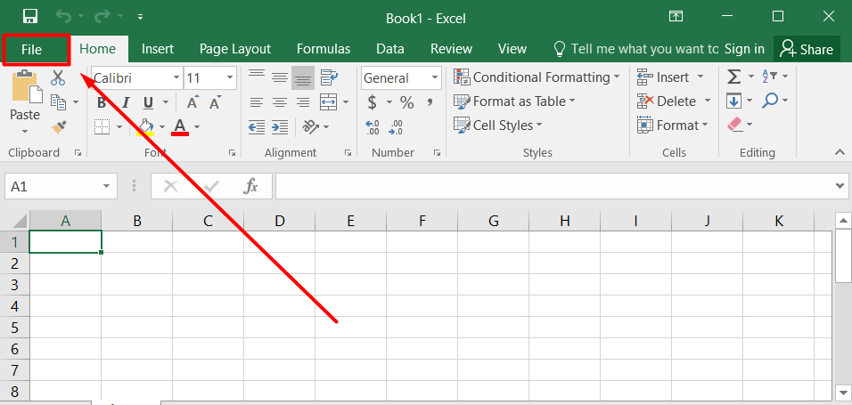 Launch Excel on your device and access File from the toolbar