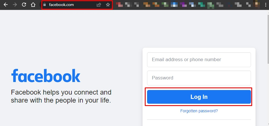 Log in to Facebook using your valid username and password
