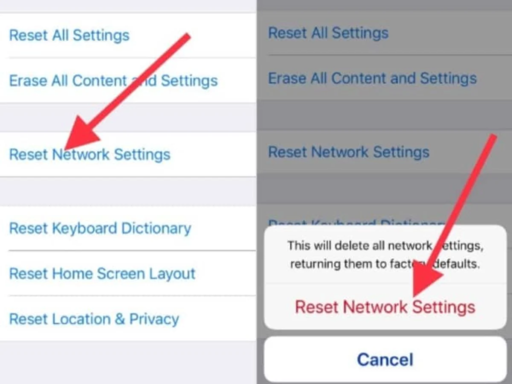 Now select Reset Network Setting and confirm the action