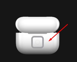 Press and hold the status button at the back of the AirPods case