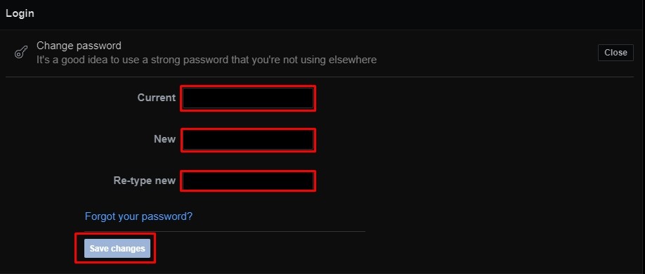 Re-enter the new password and click Save changes