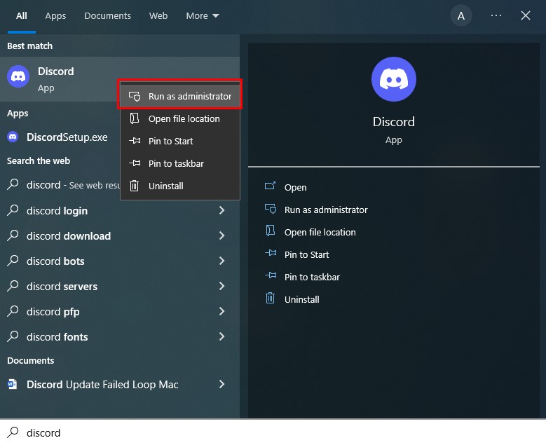 Right-click on Discord and select Run as Administrator