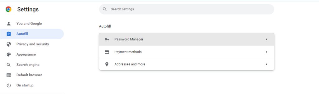 Select Autofill and then Password Manager