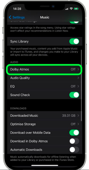 Select the “Dolby Atmos” under the Audio section