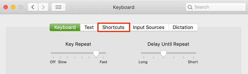 Select the Shortcut button in the center.