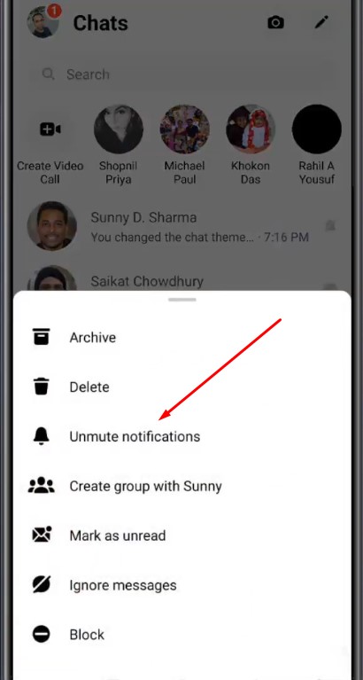 Select unmute notification
