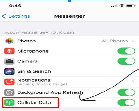 Toggle on the cellular data