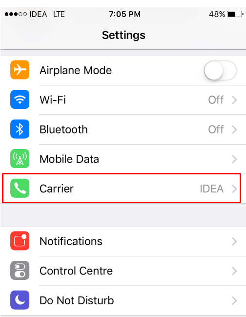 Touch on the “Cellular” option below