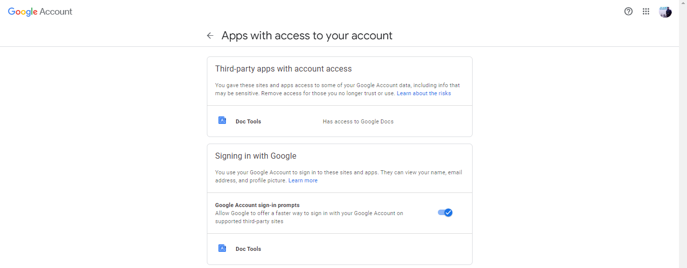 Visit the Google account permissions page