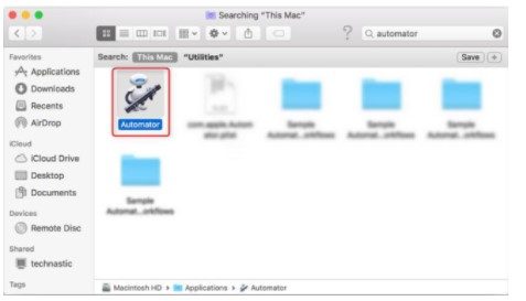 You can also click the finder to launch and the go-to application to find the Automator.