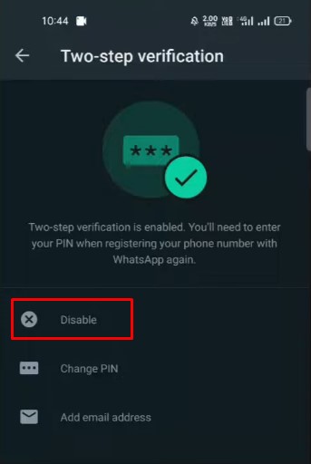 You will find enable and disable options for the verification
