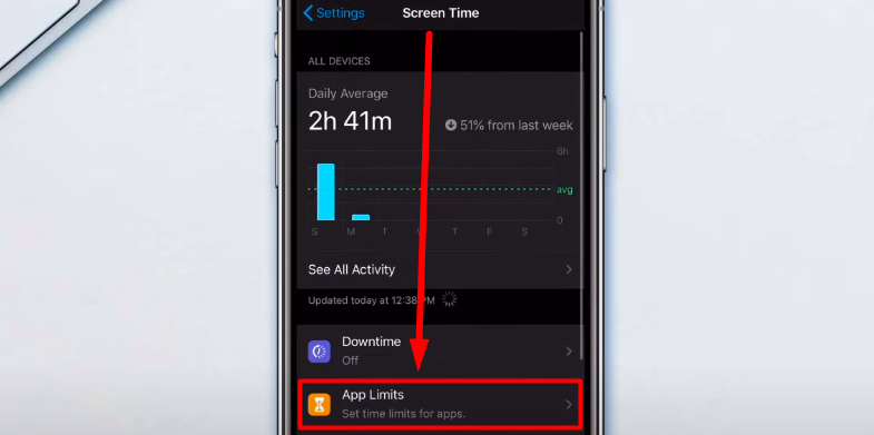 choose the App Limits option under Downtime and turn on the App Limit option