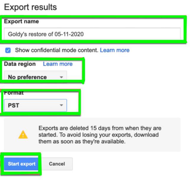 click Start Export