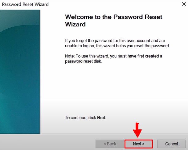 click on Next in the password wizard