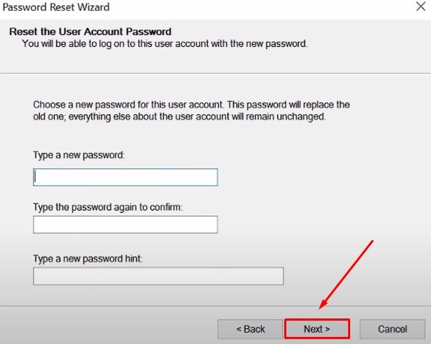 hint of your password and click Next