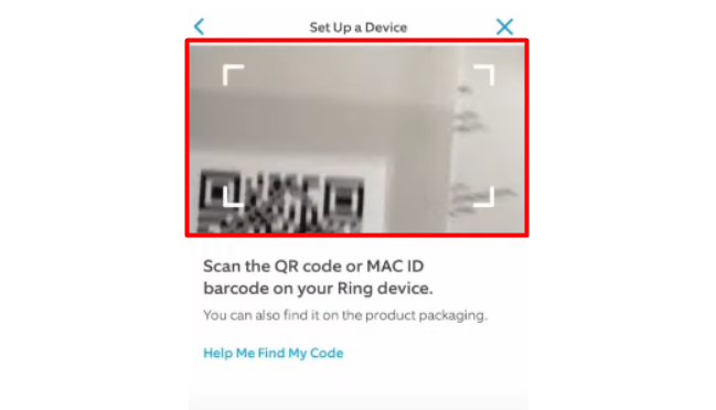 scan the MAC ID barcode or QR code of your Ring Device