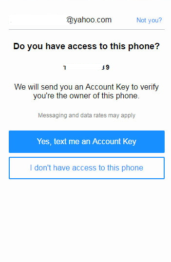 tap Yes, text me an account key