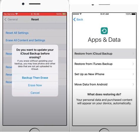 tap on “Erase now” and then select Restore from iCloud Backup