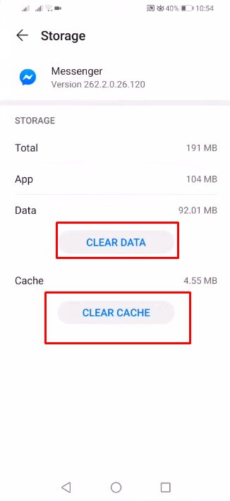 tap on the “Clear Data” and “Clear Cache”option below